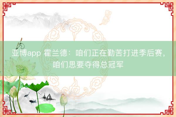 亚博app 霍兰德：咱们正在勤苦打进季后赛，咱们思要夺得总冠军