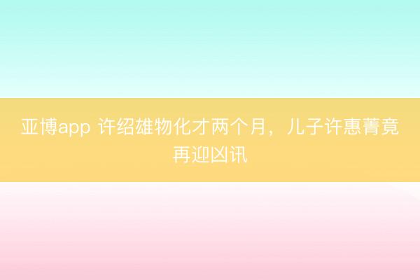 亚博app 许绍雄物化才两个月，儿子许惠菁竟再迎凶讯