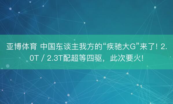 亚博体育 中国东谈主我方的“疾驰大G”来了! 2.0T／2.3T配超等四驱，此次要火!