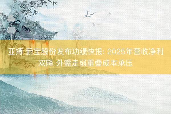 亚搏 新宝股份发布功绩快报: 2025年营收净利双降 外需走弱重叠成本承压