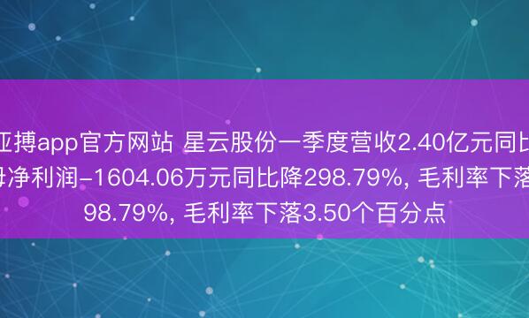 亚搏app官方网站 星云股份一季度营收2.40亿元同比增4.86%， 归母净利润-1604.06万元同比降298.79%， 毛利率下落3.50个百分点